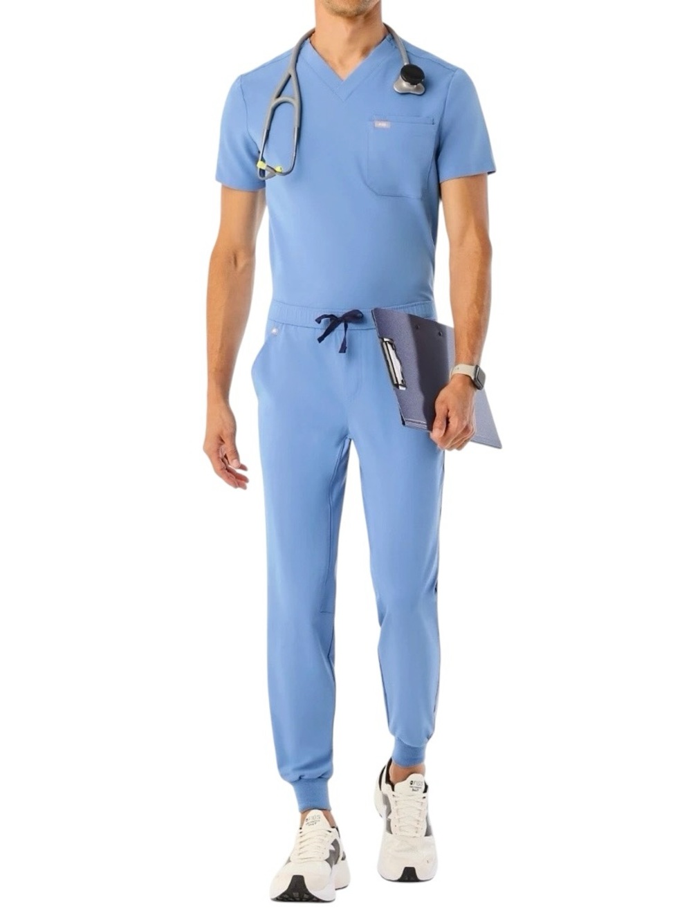 FIGS Men’s Leon Tansen Scrub Set Ciel Blue Medium Jogger Stretch Medical Uniform